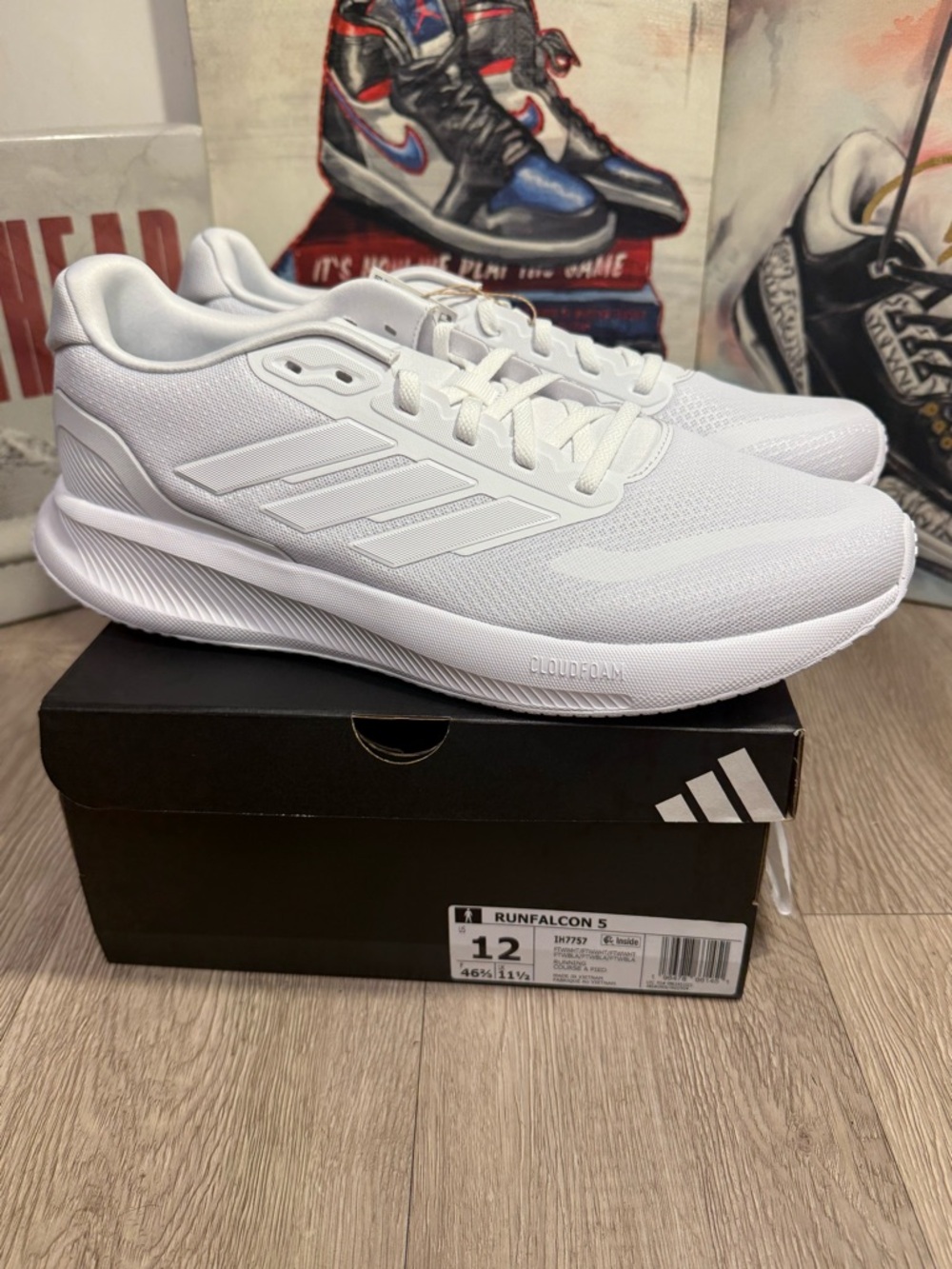 New adidas Runfalcon 5 Triple White Running Shoes Sneakers Size 11.5 Men - Picture 2 of 13